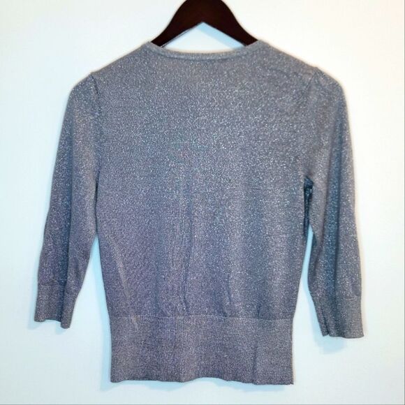 White House Black Market Gray Metallic Shimmer Embellished Cardigan Size Small - Picture 5 of 10